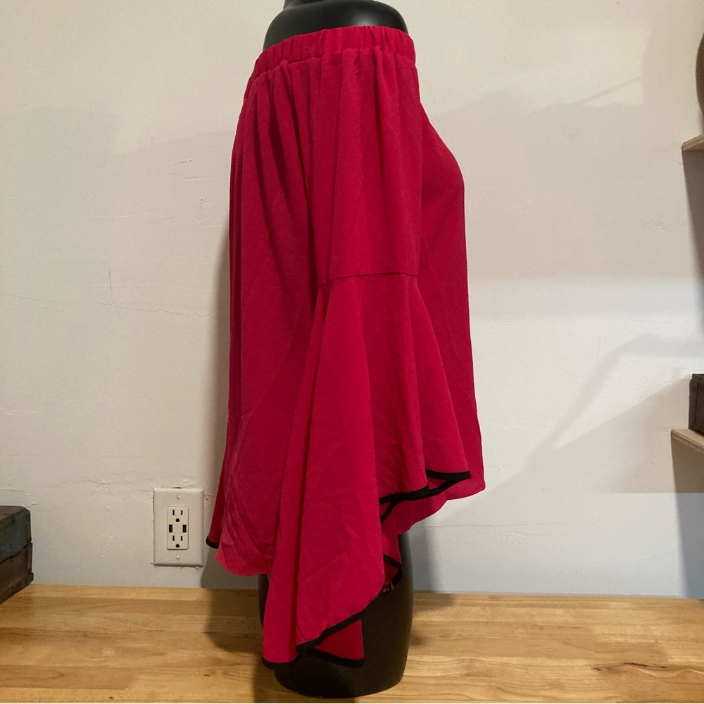 New York & Company Magenta Off-the-Shoulder Ruffled Blouse with Black Trim Small - Picture 6 of 14